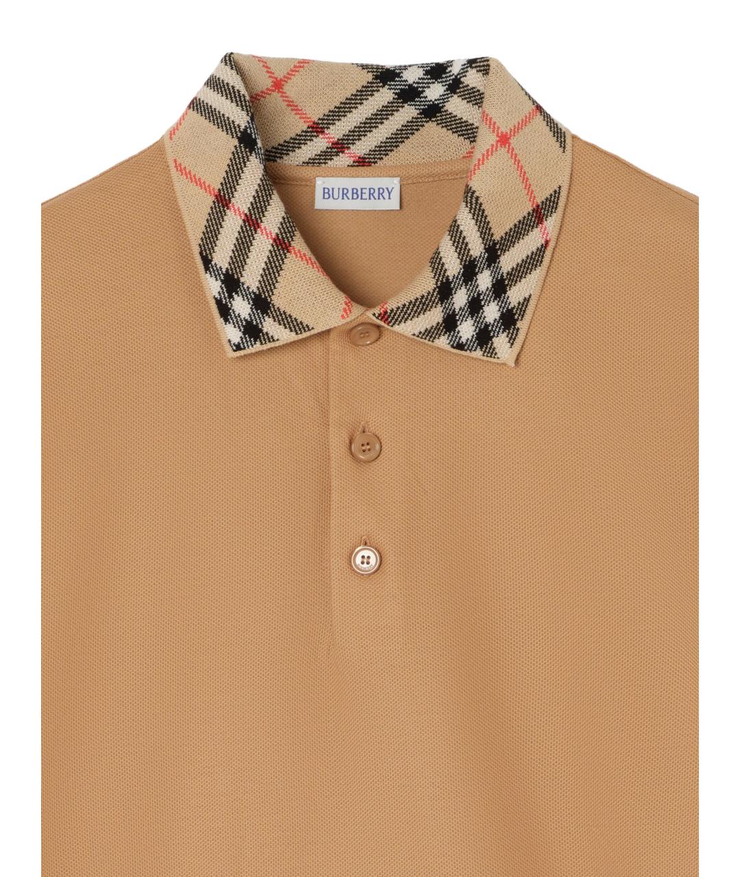BURBERRY Бежевое хлопковое поло с коротким рукавом, фото 2