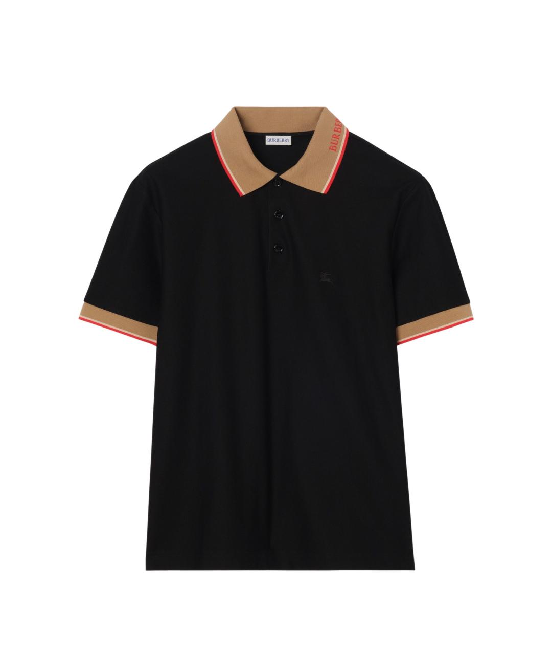 BURBERRY Черное хлопковое поло с коротким рукавом, фото 1