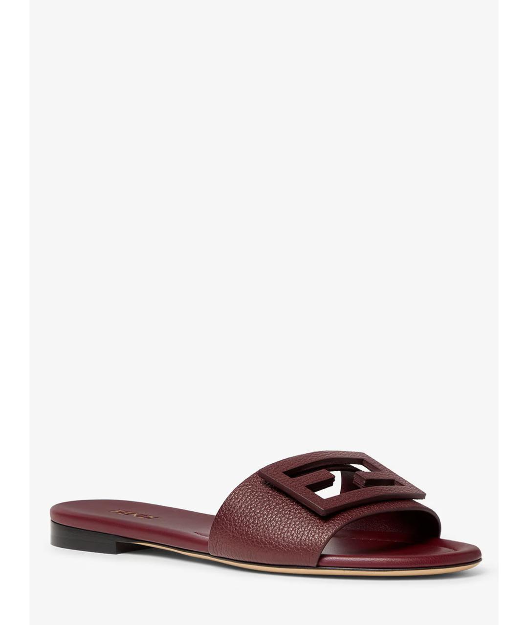 FENDI Бордовые кожаные сандалии, фото 2