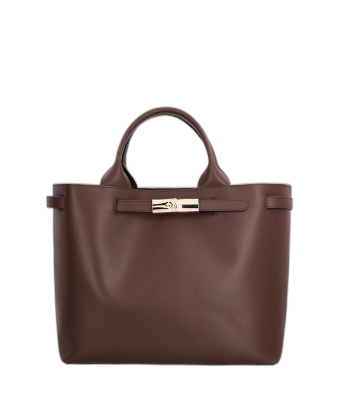 LONGCHAMP Коричневая кожаная сумка с короткими ручками, фото 1