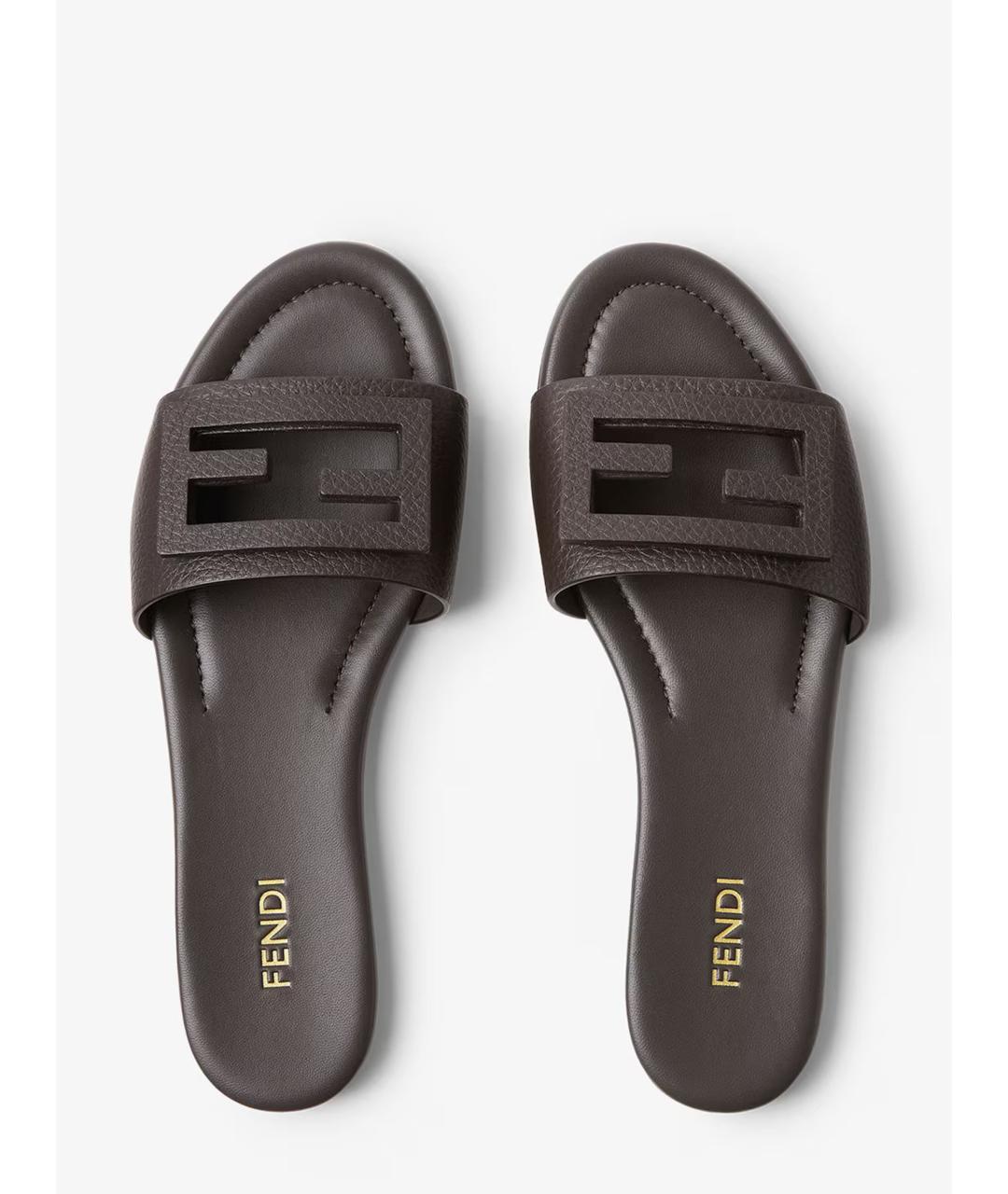 FENDI Коричневые кожаные сандалии, фото 4
