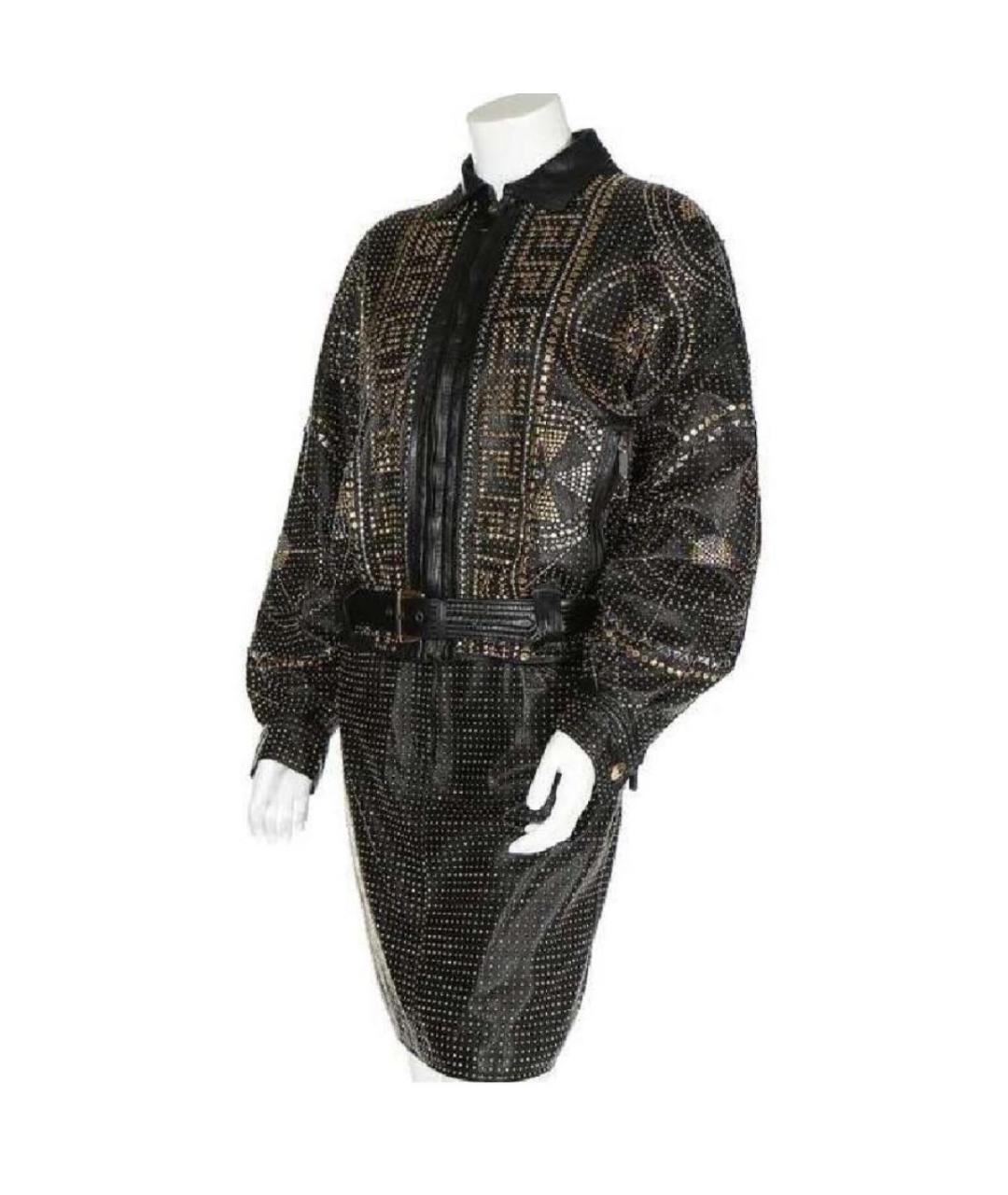 VERSACE Черная кожаная юбка миди, фото 6
