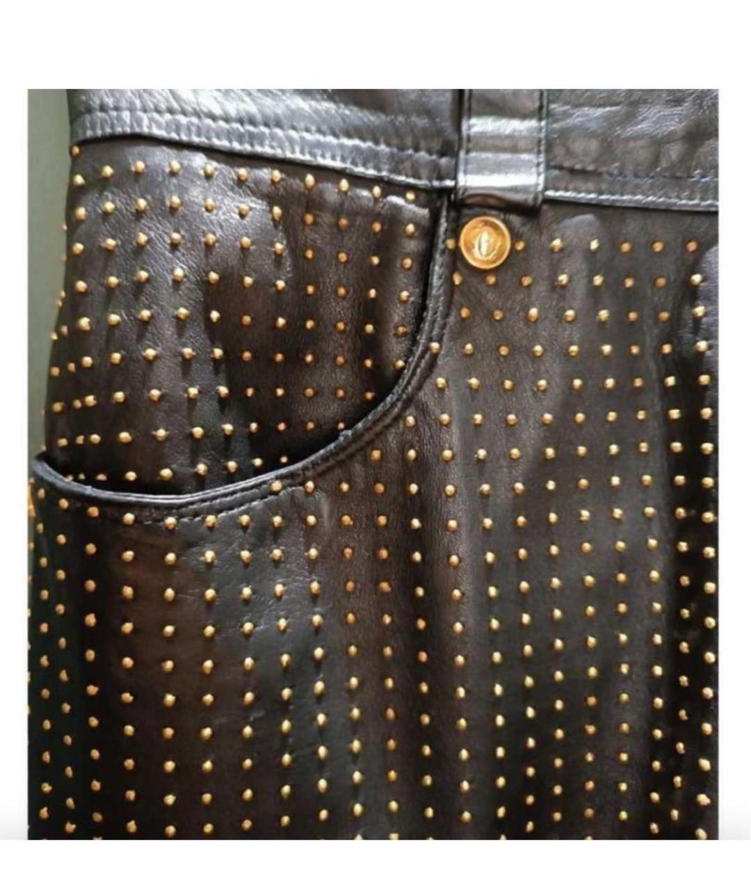 VERSACE Черная кожаная юбка миди, фото 4