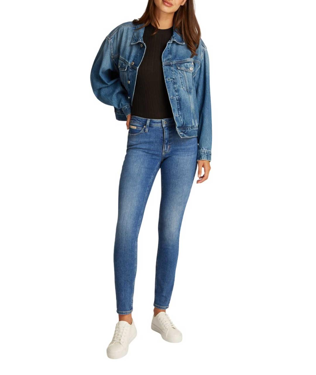 CALVIN KLEIN Синие хлопко-эластановые джинсы слим, фото 3