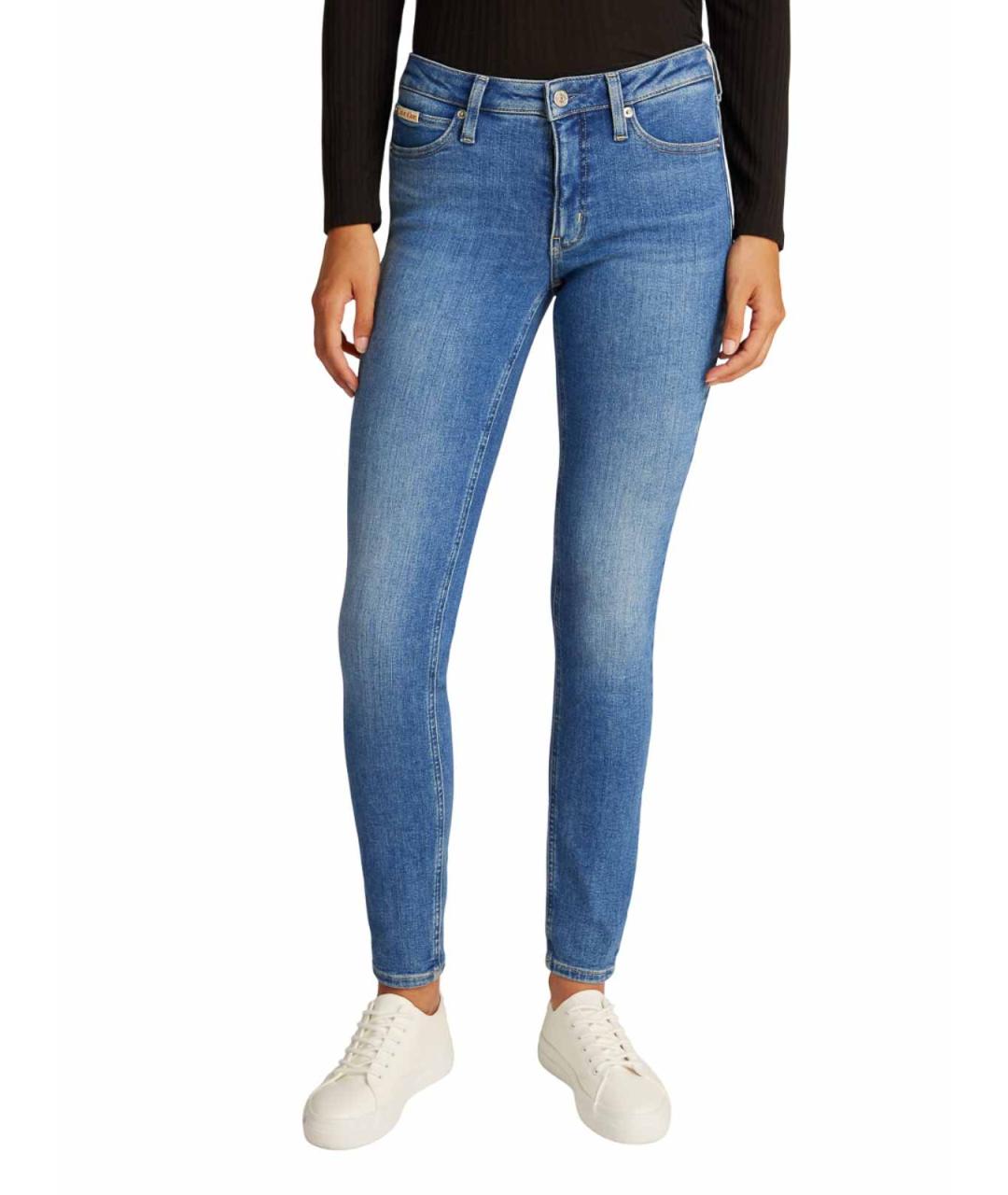 CALVIN KLEIN Синие хлопко-эластановые джинсы слим, фото 4