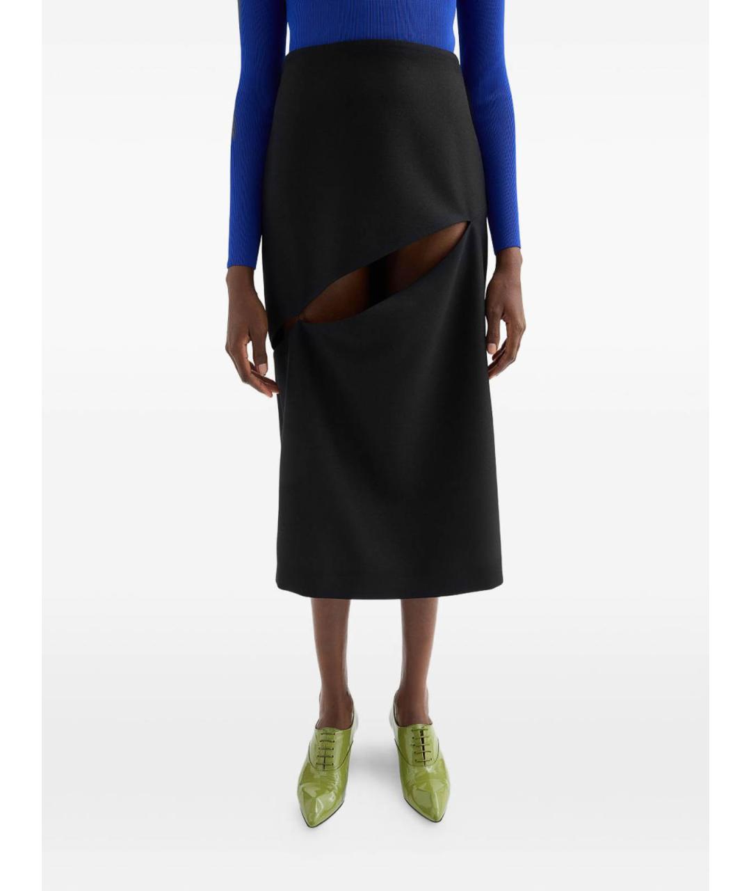JIL SANDER Черная вискозная юбка миди, фото 2