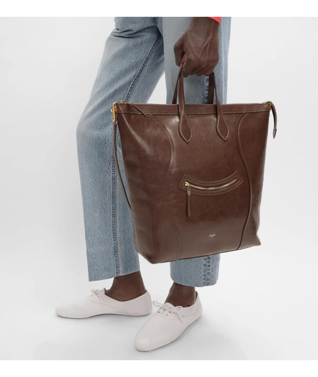 CELINE Коричневая кожаная сумка тоут, фото 3