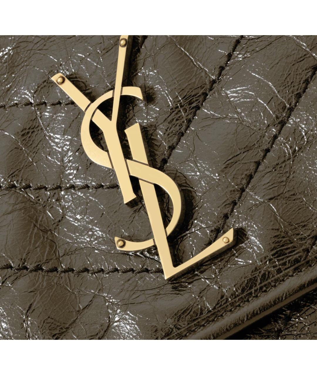SAINT LAURENT Зеленая сумка через плечо из лакированной кожи, фото 6