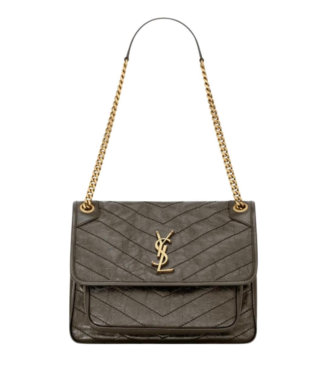 SAINT LAURENT Зеленая сумка через плечо из лакированной кожи, фото 1