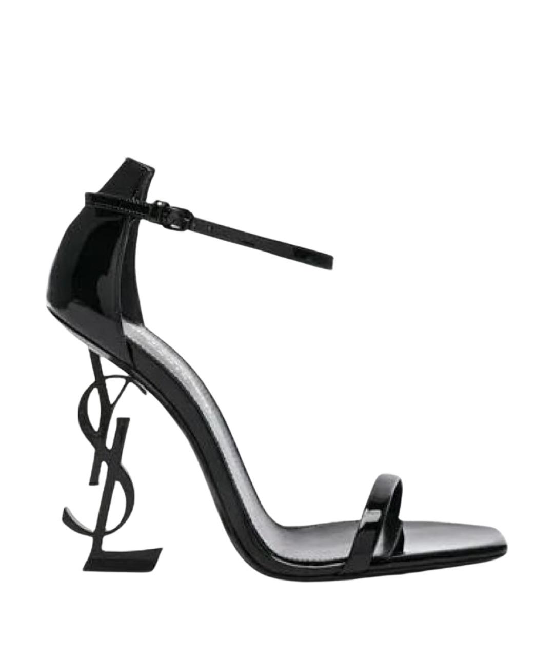 SAINT LAURENT Черные босоножки из лакированной кожи, фото 1