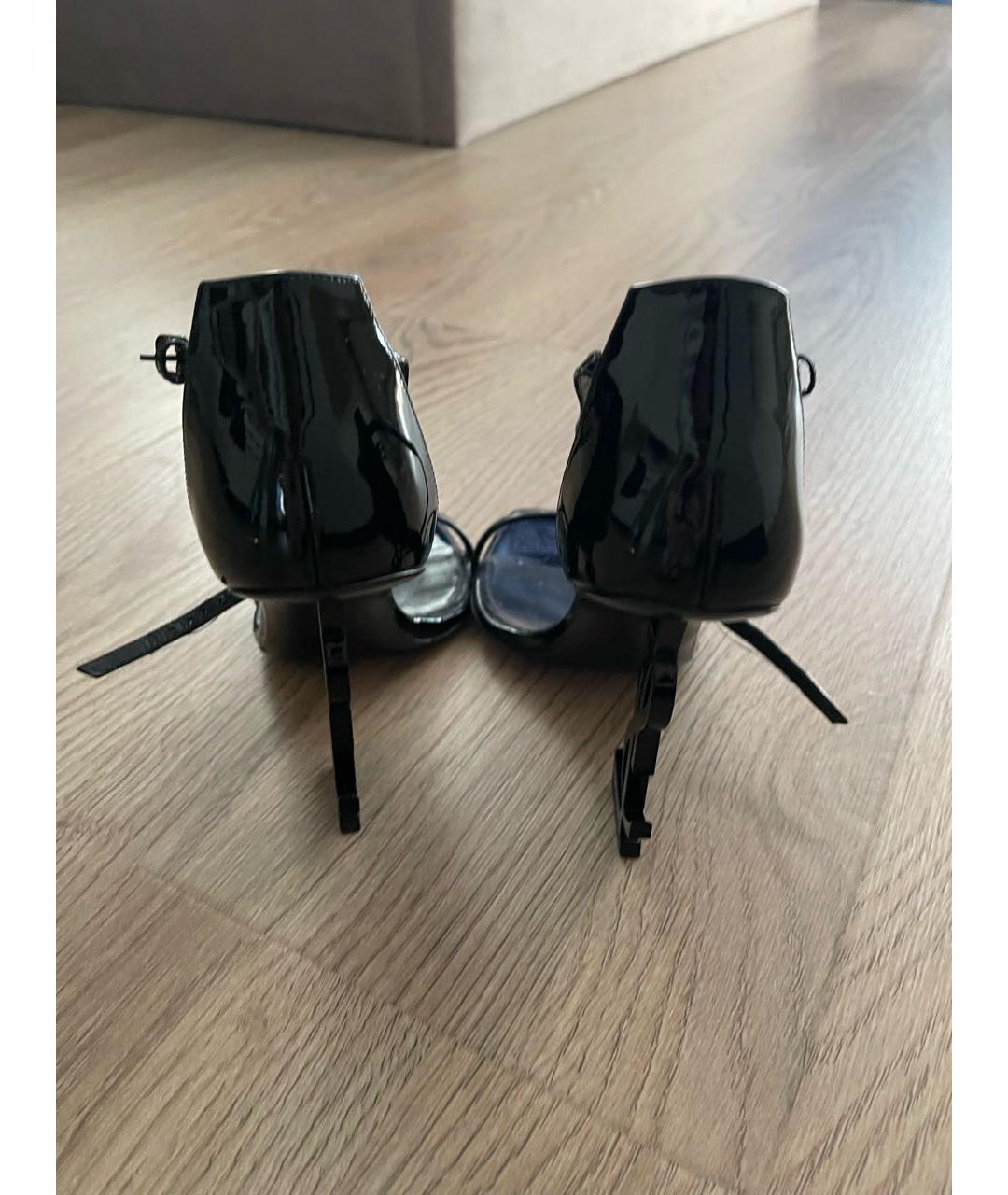 SAINT LAURENT Черные босоножки из лакированной кожи, фото 4