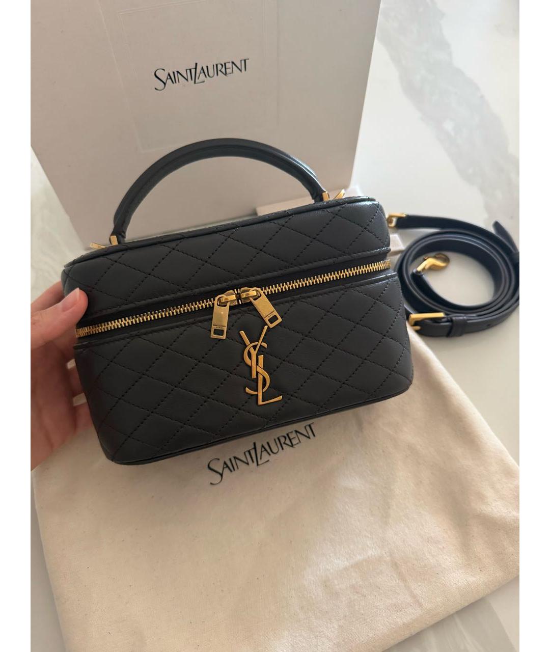 SAINT LAURENT Антрацитовая кожаная сумка через плечо, фото 4