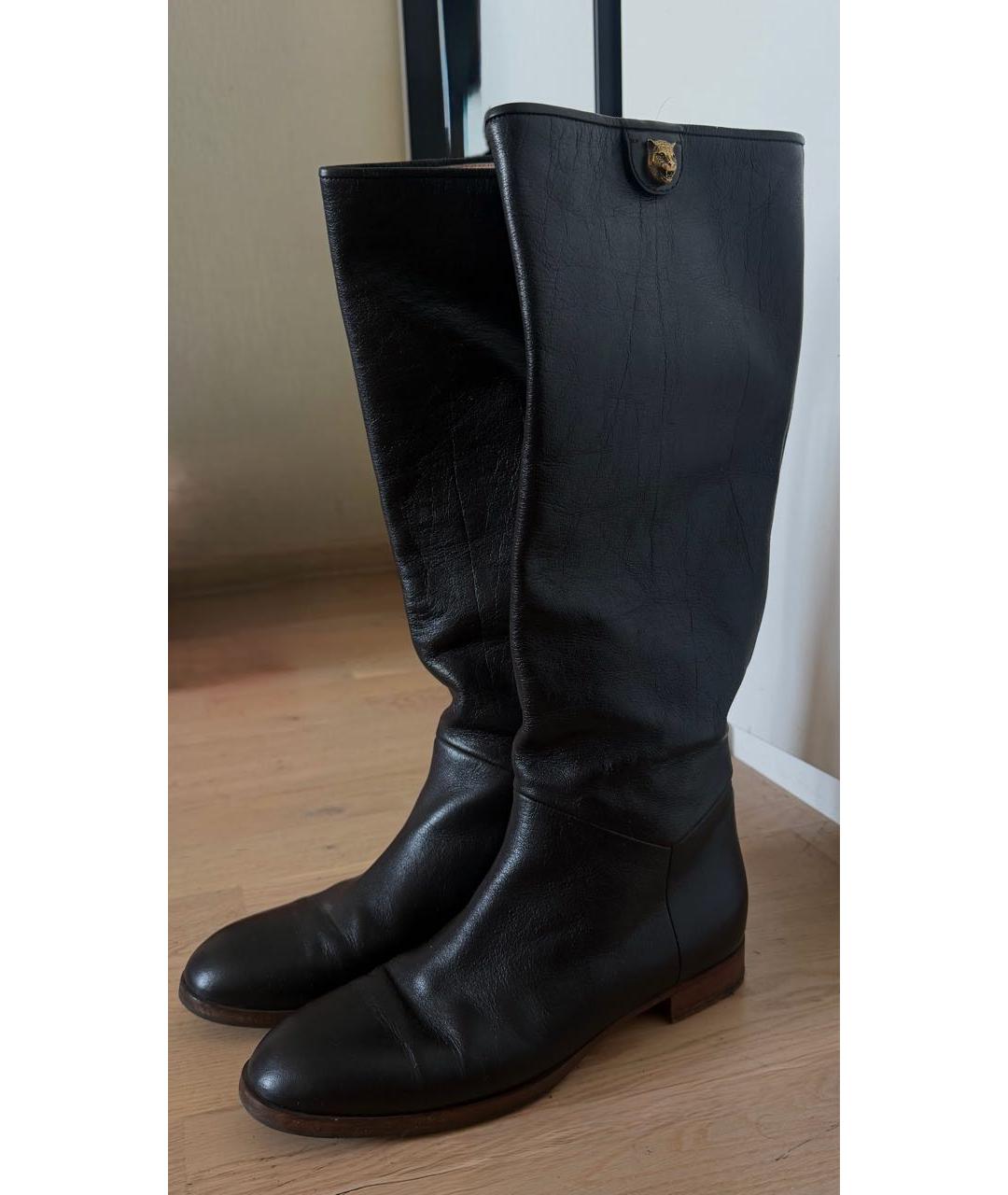 GUCCI Черные кожаные сапоги, фото 2
