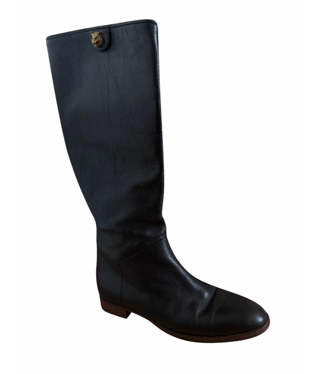 GUCCI Черные кожаные сапоги, фото 1