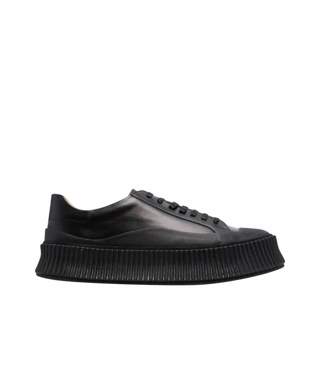 JIL SANDER Черные кожаные кеды, фото 1