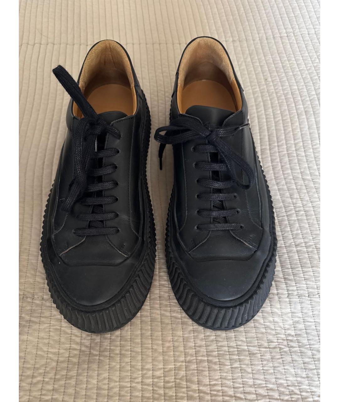JIL SANDER Черные кожаные кеды, фото 2