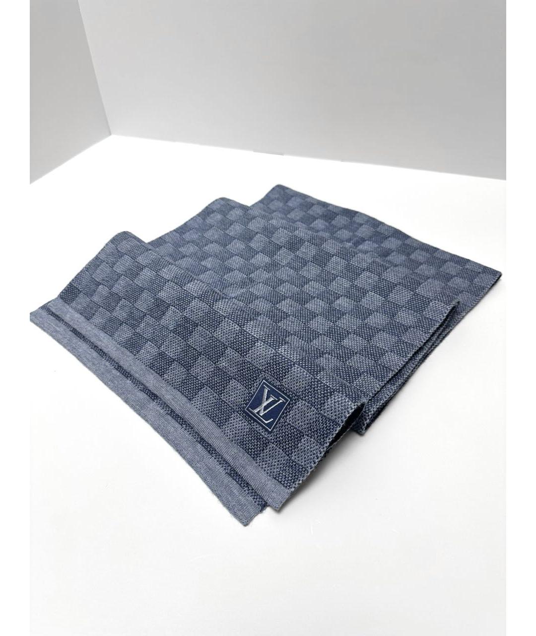 LOUIS VUITTON Синий шерстяной шарф, фото 3