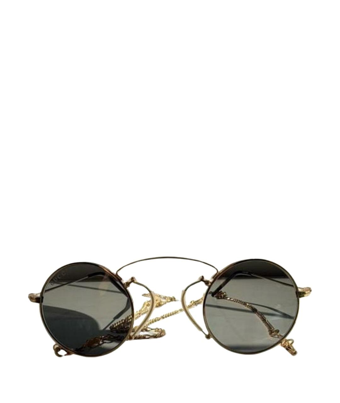 GUCCI Золотые металлические солнцезащитные очки, фото 1