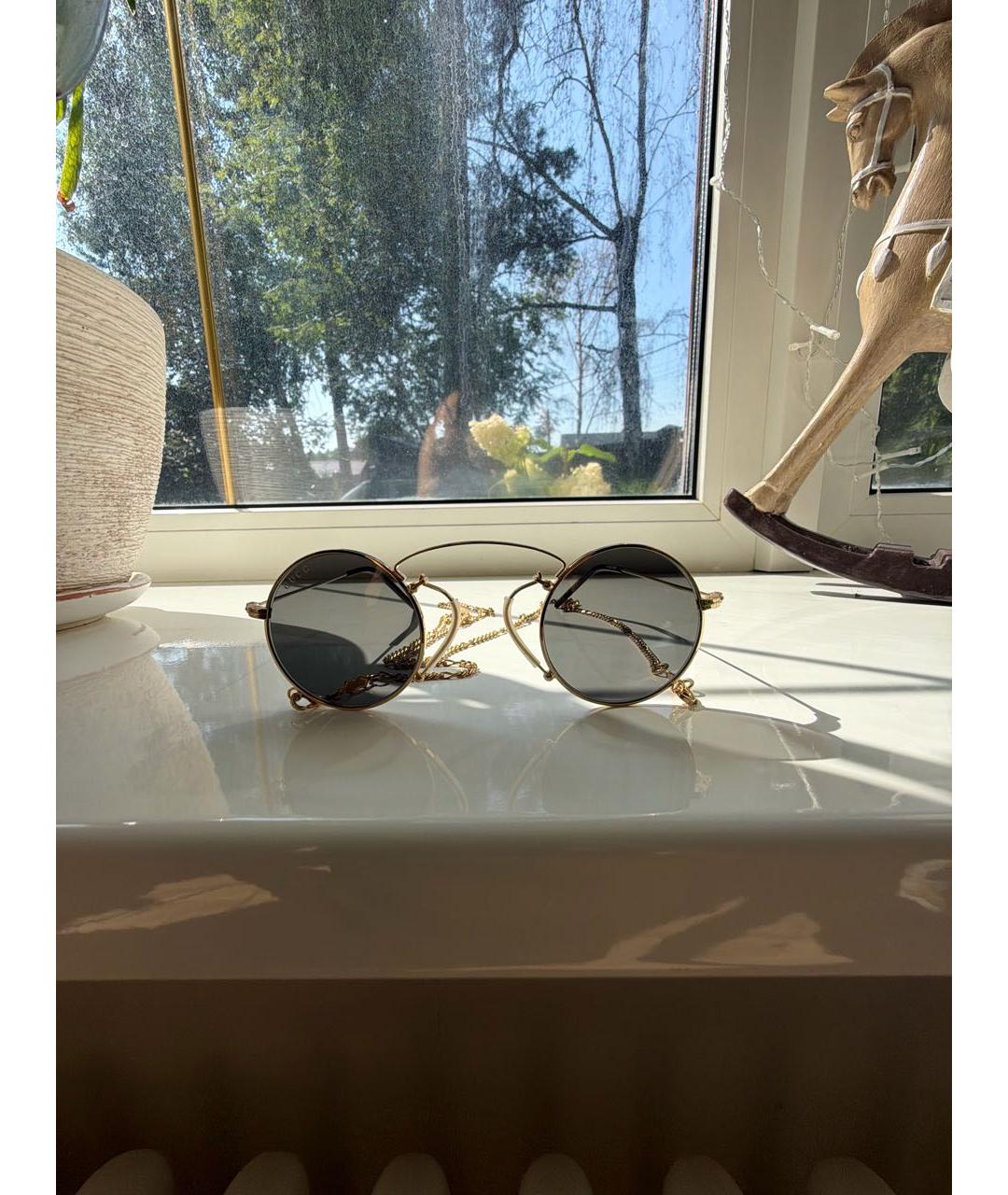 GUCCI Золотые металлические солнцезащитные очки, фото 5