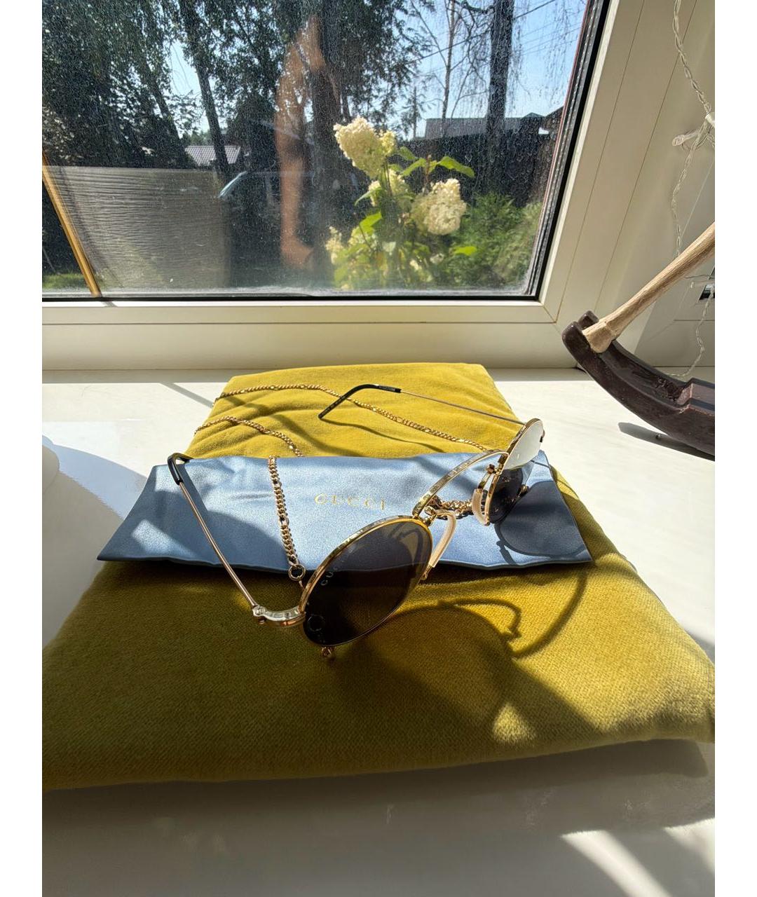 GUCCI Золотые металлические солнцезащитные очки, фото 4