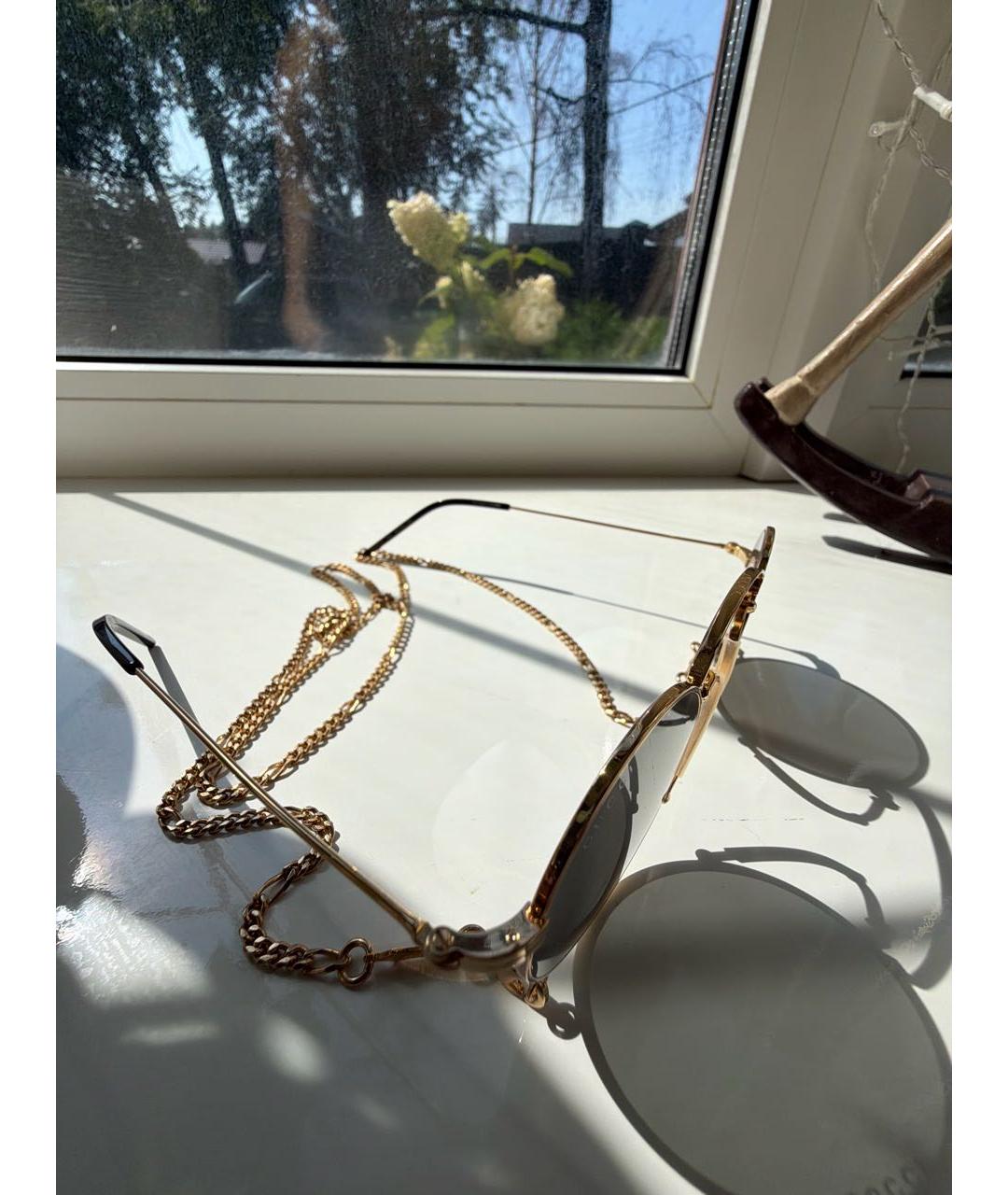 GUCCI Золотые металлические солнцезащитные очки, фото 3