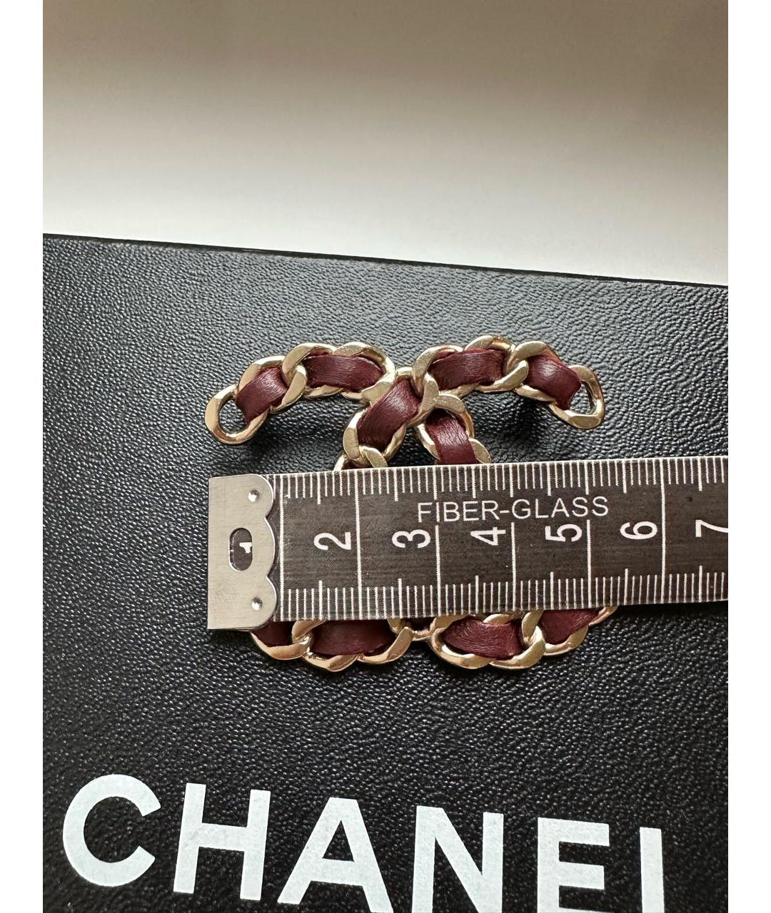 CHANEL Бордовая металлическая булавка / брошь, фото 8