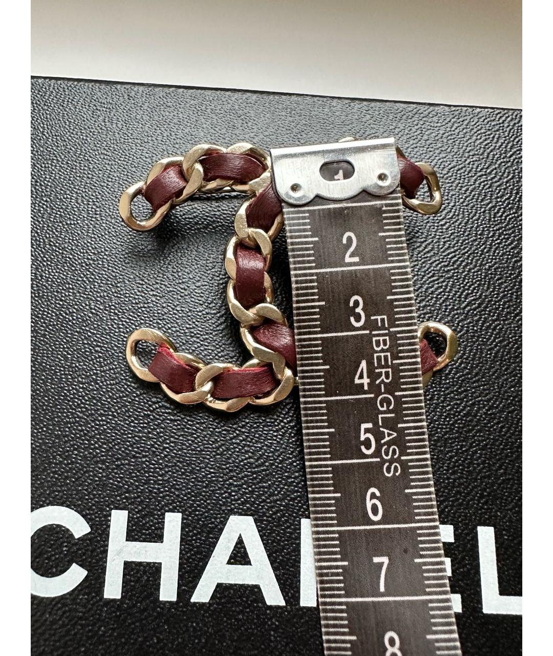 CHANEL Бордовая металлическая булавка / брошь, фото 7