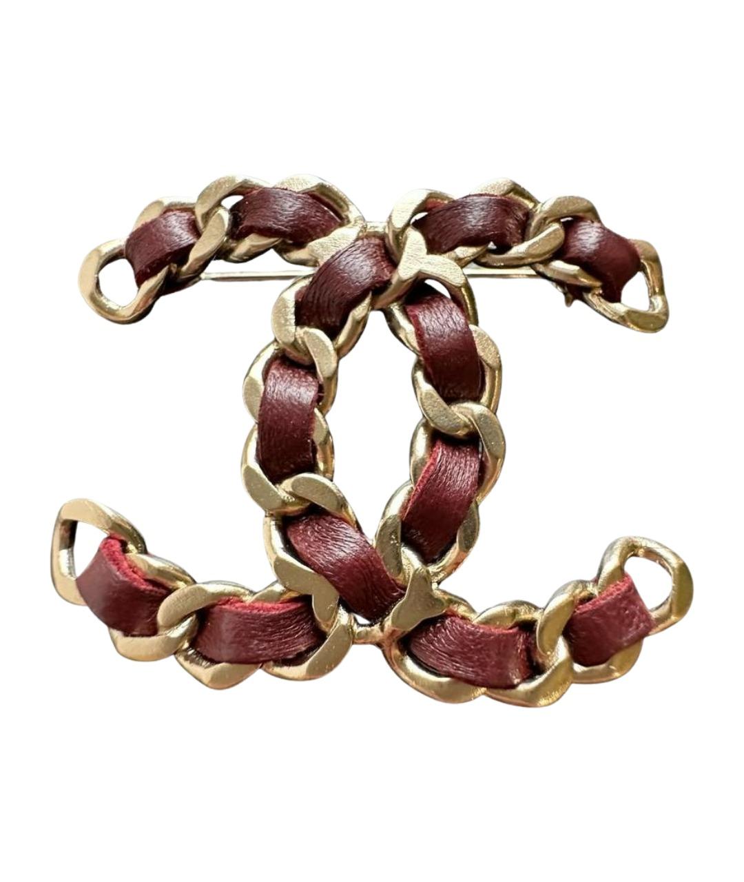 CHANEL Бордовая металлическая булавка / брошь, фото 1