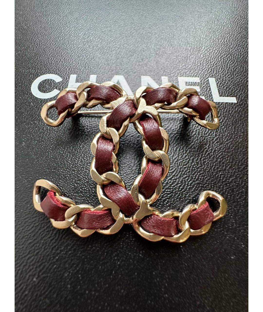 CHANEL Бордовая металлическая булавка / брошь, фото 9