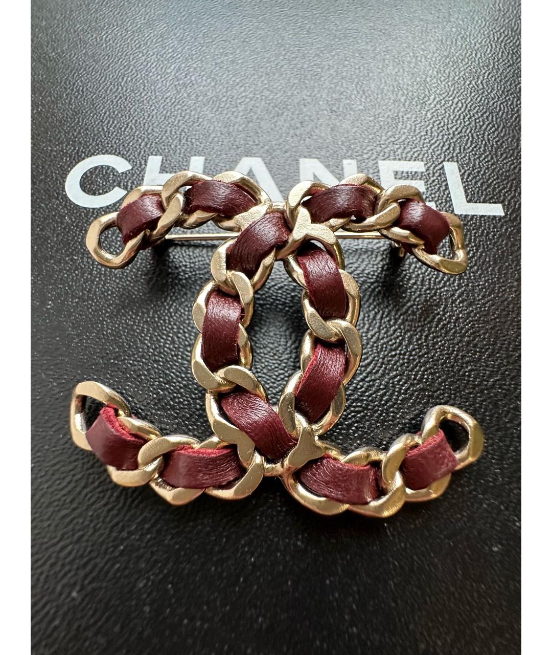 CHANEL Бордовая металлическая булавка / брошь, фото 3