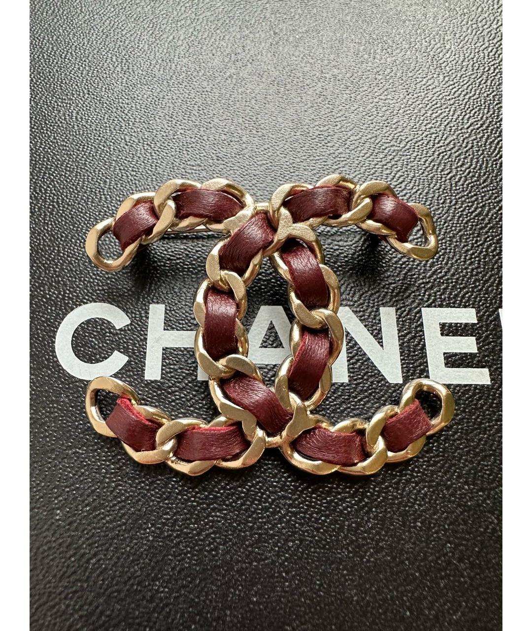 CHANEL Бордовая металлическая булавка / брошь, фото 6