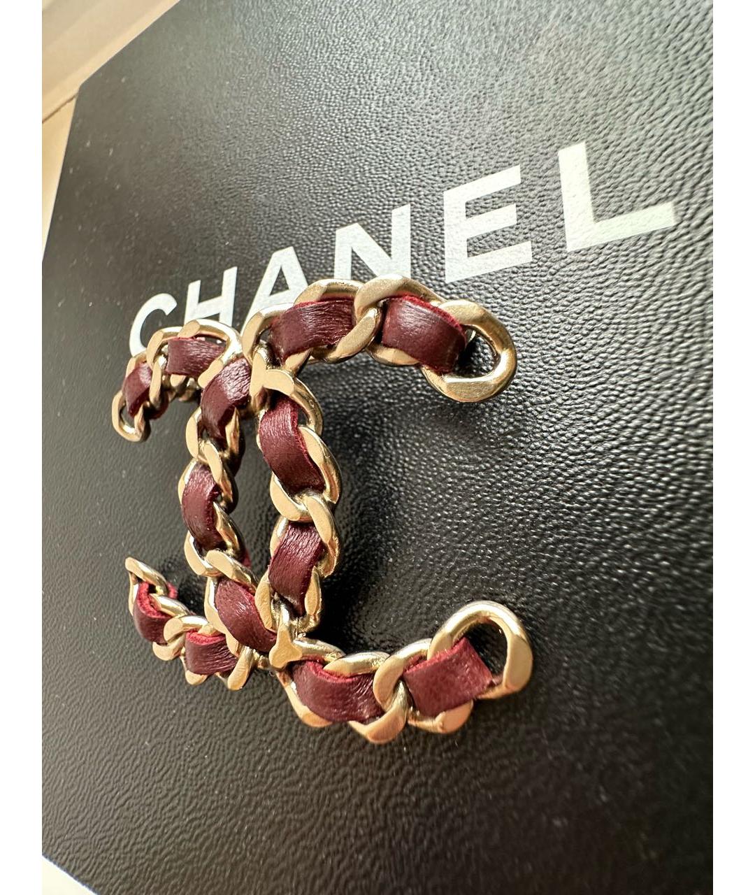 CHANEL Бордовая металлическая булавка / брошь, фото 5