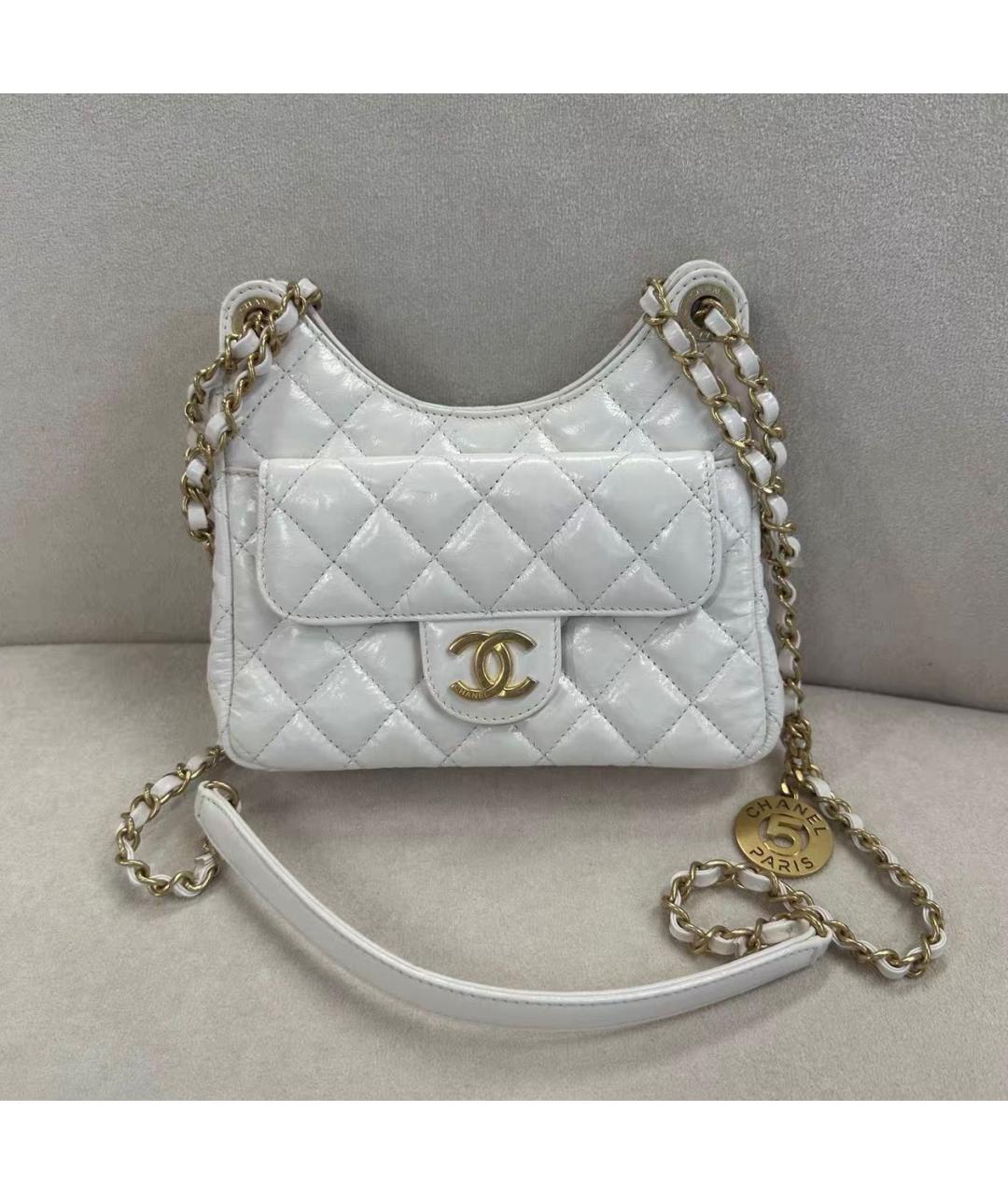 CHANEL Белая кожаная сумка через плечо, фото 8
