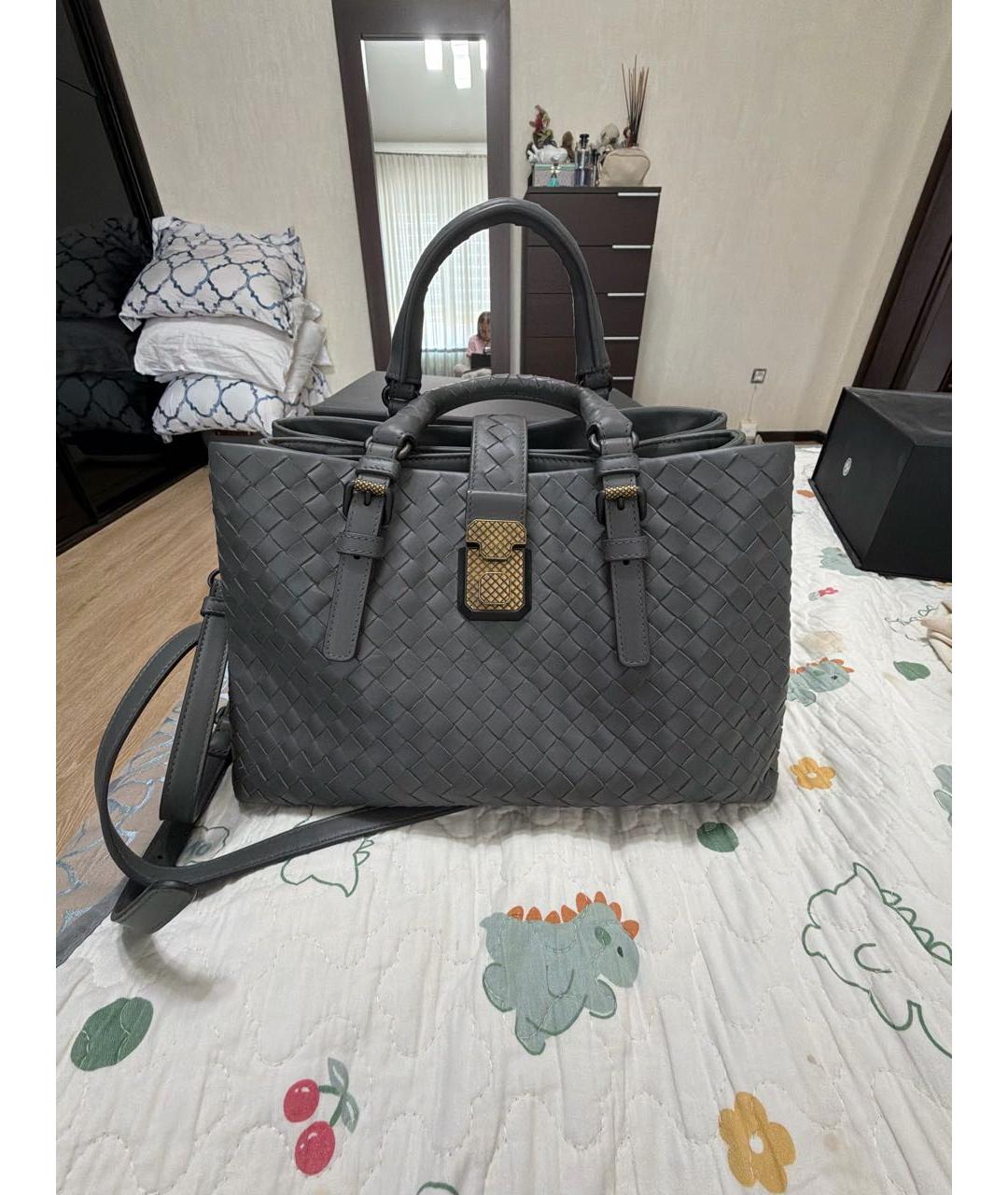 BOTTEGA VENETA Антрацитовая кожаная сумка тоут, фото 8