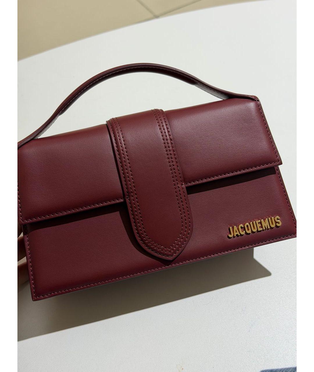 JACQUEMUS Бордовая кожаная сумка с короткими ручками, фото 2