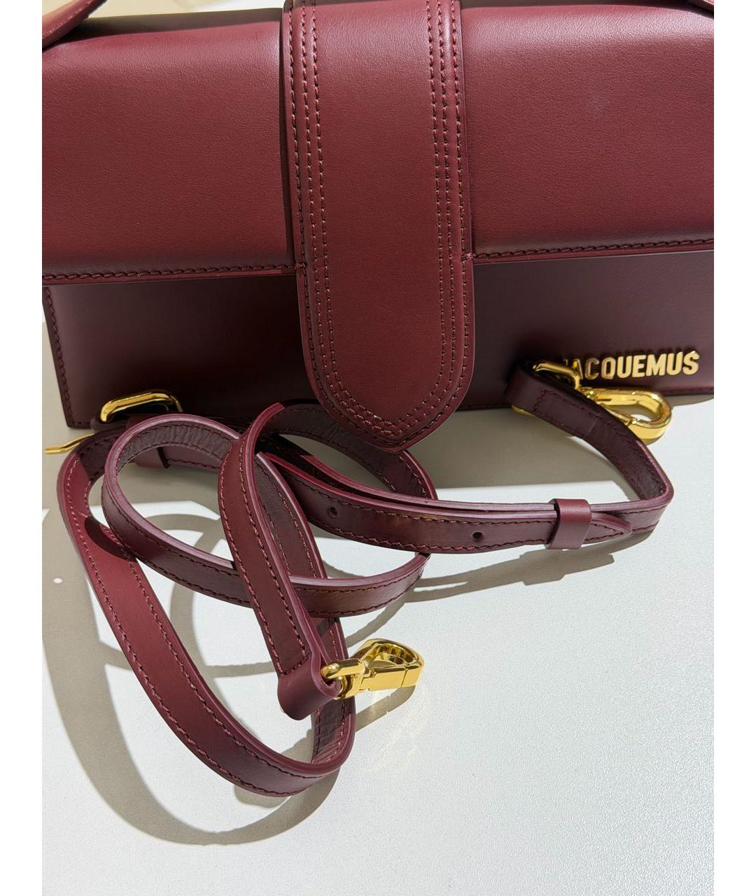 JACQUEMUS Бордовая кожаная сумка с короткими ручками, фото 6