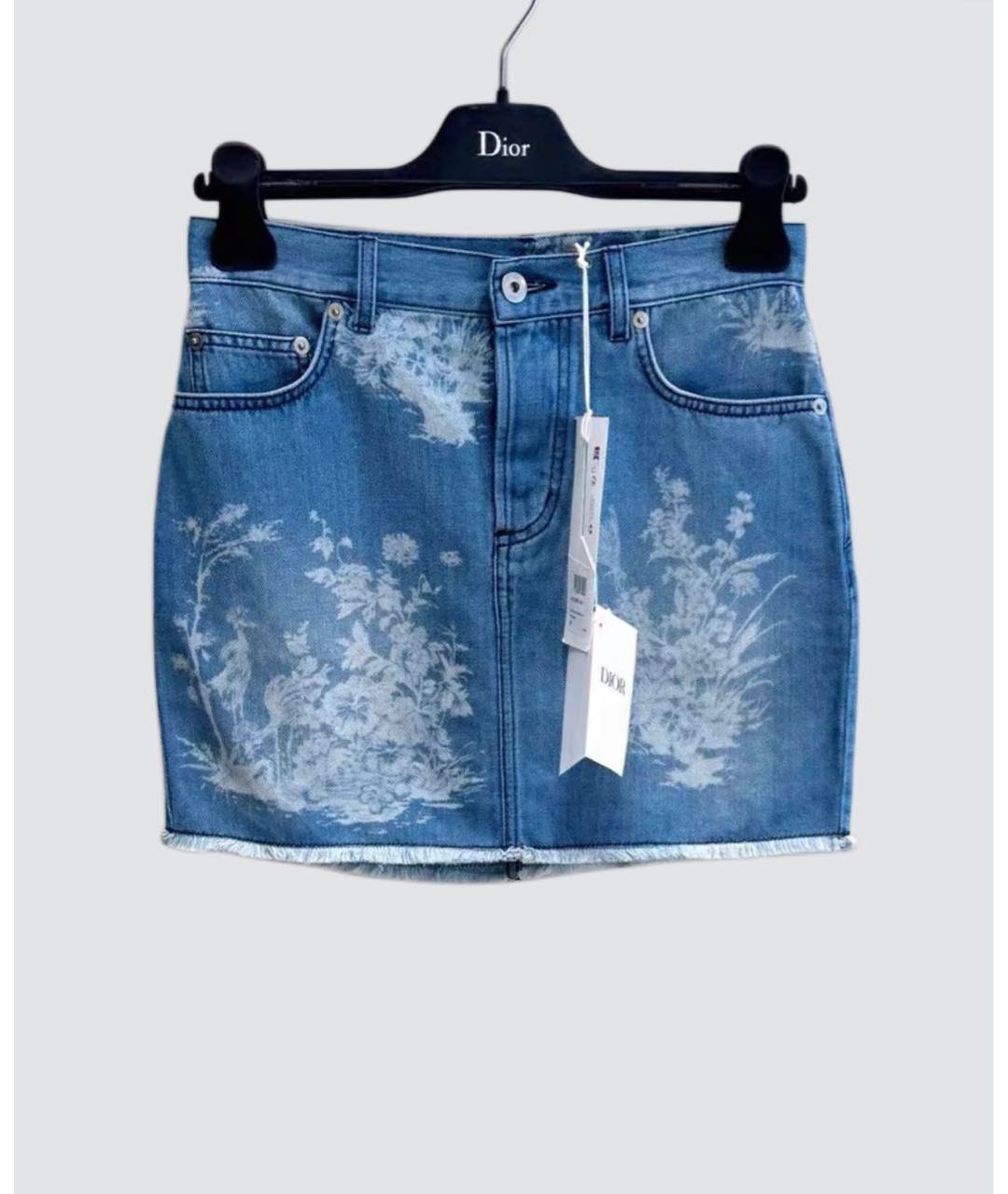CHRISTIAN DIOR Синяя деним юбка мини, фото 2