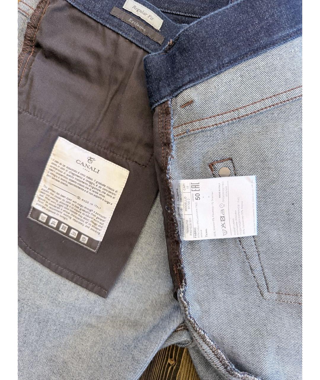 CANALI Темно-синие хлопко-кашемировые прямые джинсы, фото 4