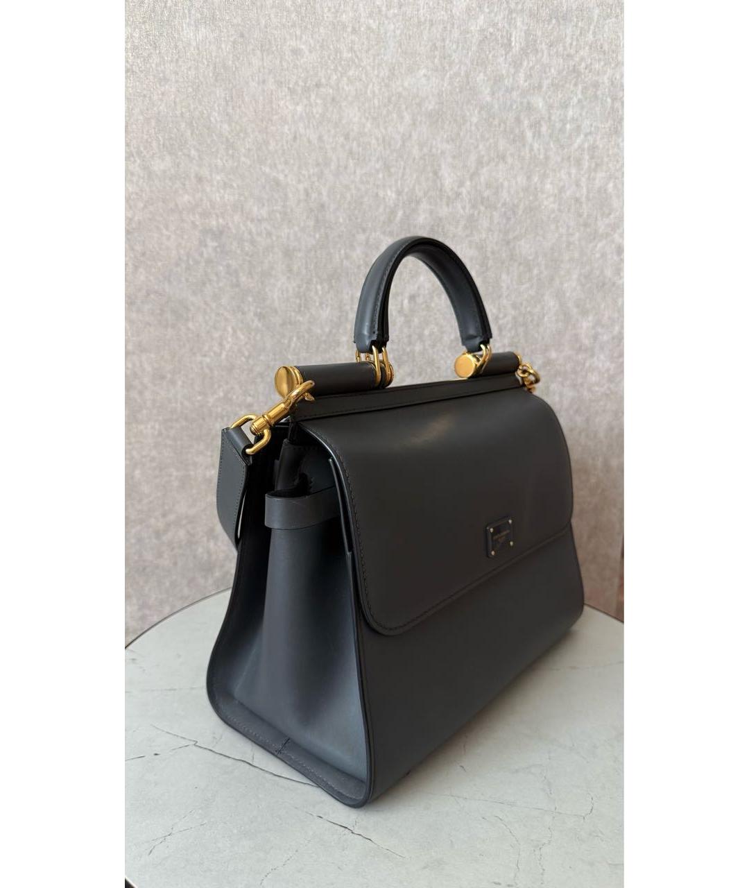 DOLCE&GABBANA Антрацитовая кожаная сумка с короткими ручками, фото 2