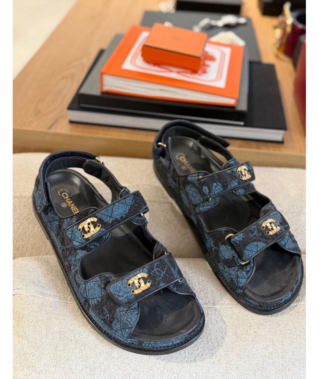 CHANEL Синие текстильные сандалии, фото 2