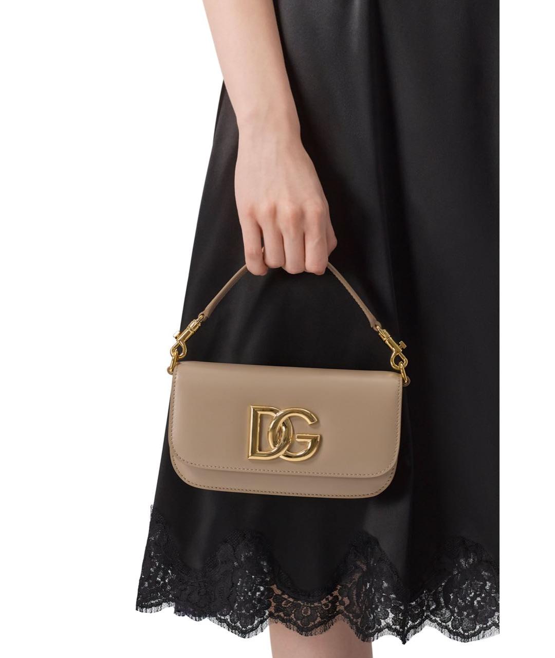 DOLCE&GABBANA Бежевая кожаная сумка через плечо, фото 7