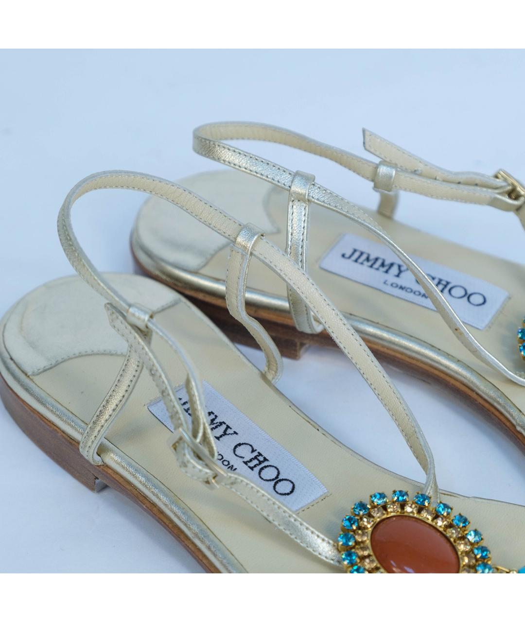 JIMMY CHOO Золотые кожаные сандалии, фото 5