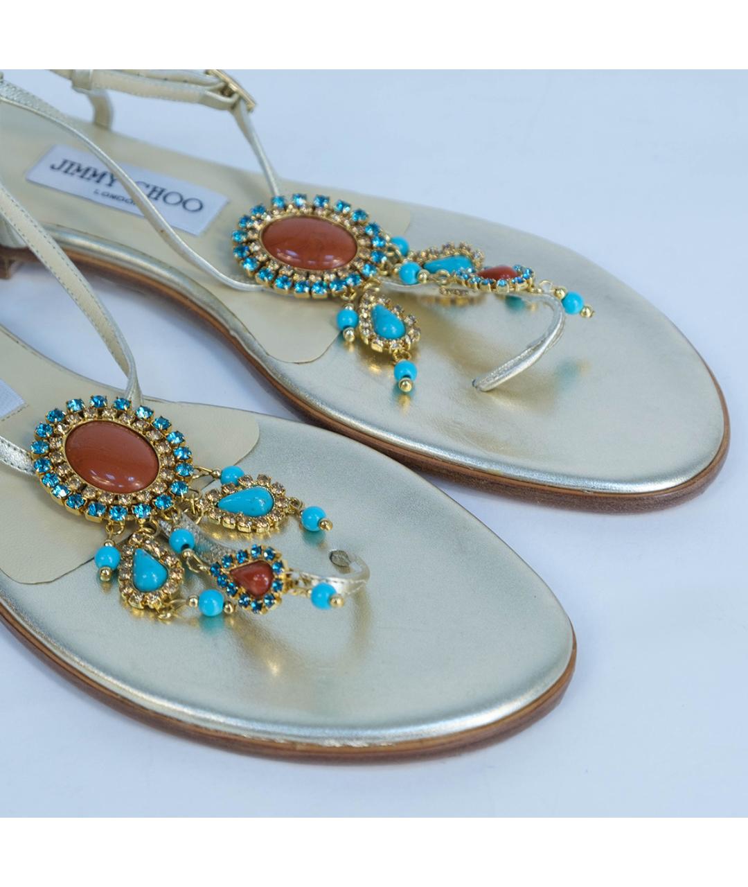 JIMMY CHOO Золотые кожаные сандалии, фото 4
