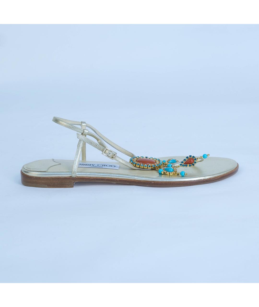 JIMMY CHOO Золотые кожаные сандалии, фото 2