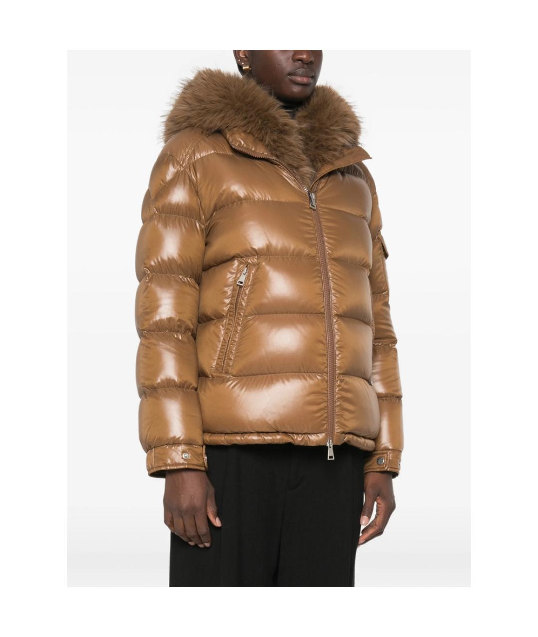 MONCLER Коричневый полиамидовый пуховик, фото 5