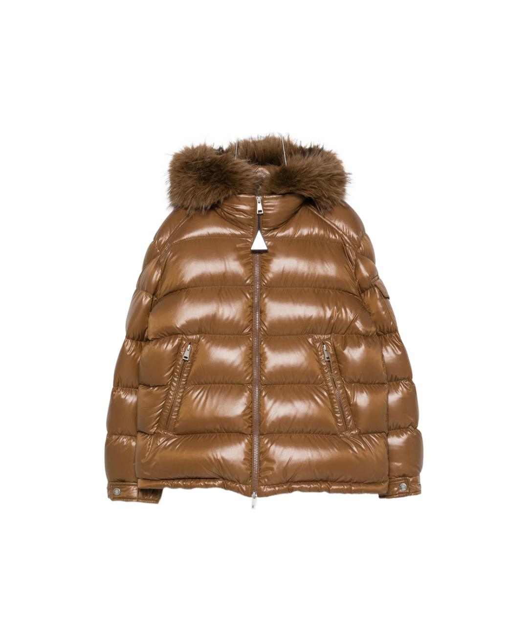 MONCLER Коричневый полиамидовый пуховик, фото 1