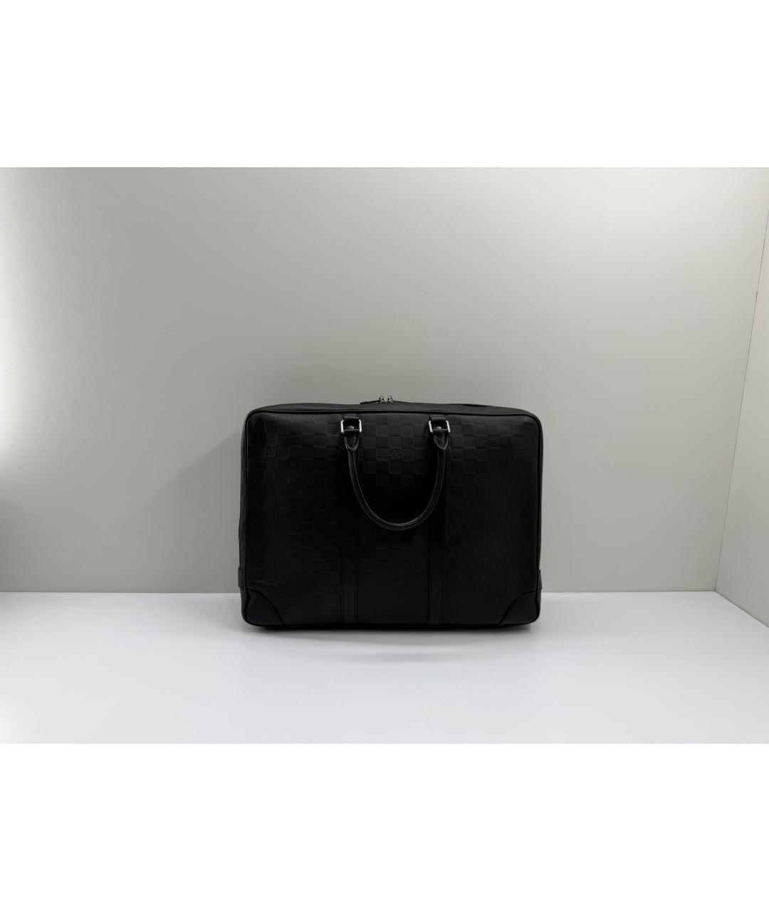 LOUIS VUITTON Черный кожаный портфель, фото 10
