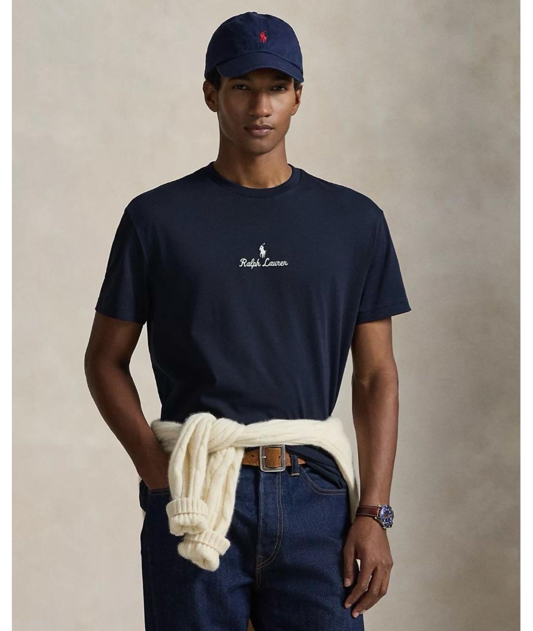 POLO RALPH LAUREN Темно-синяя хлопковая футболка, фото 2
