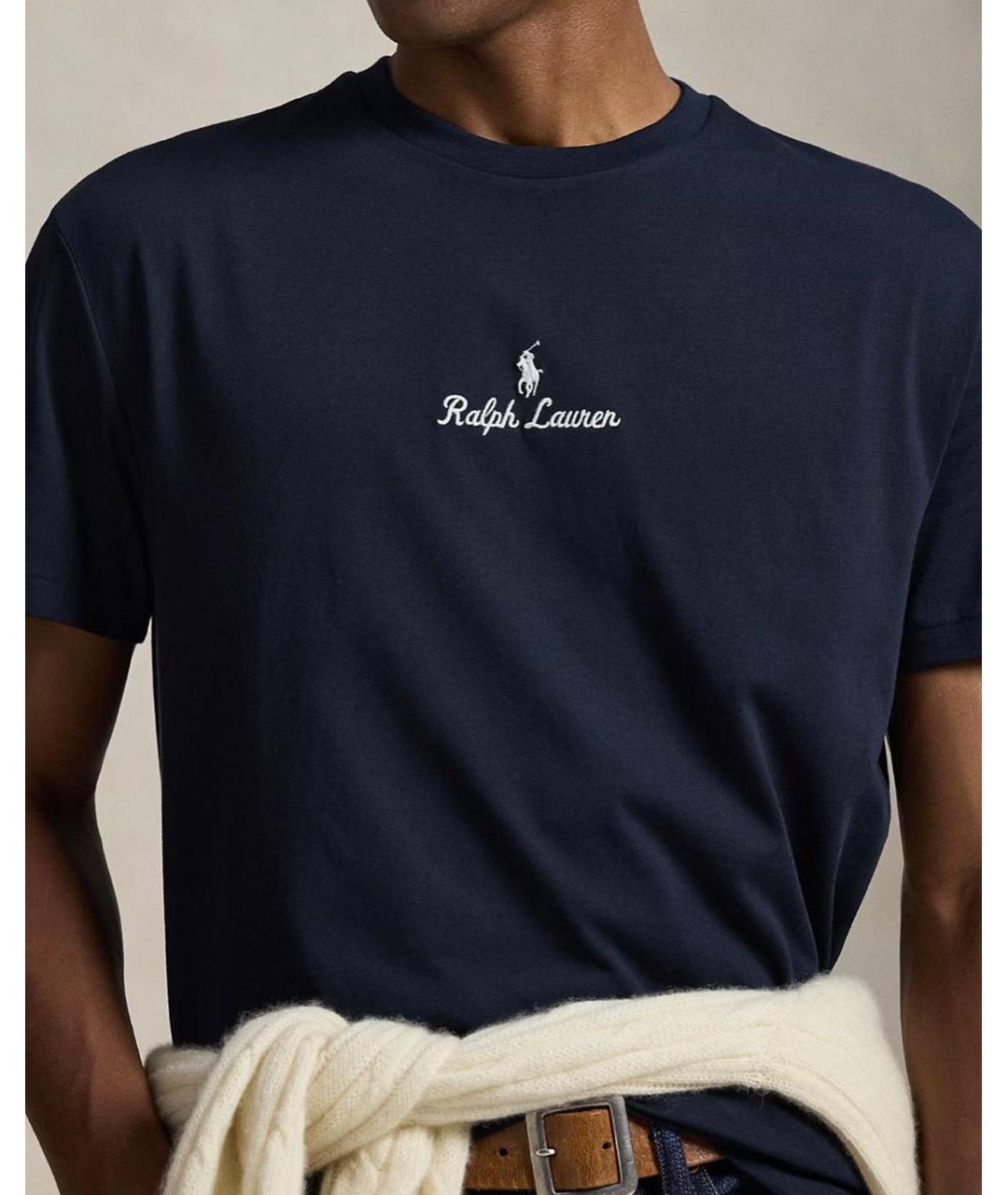 POLO RALPH LAUREN Темно-синяя хлопковая футболка, фото 4