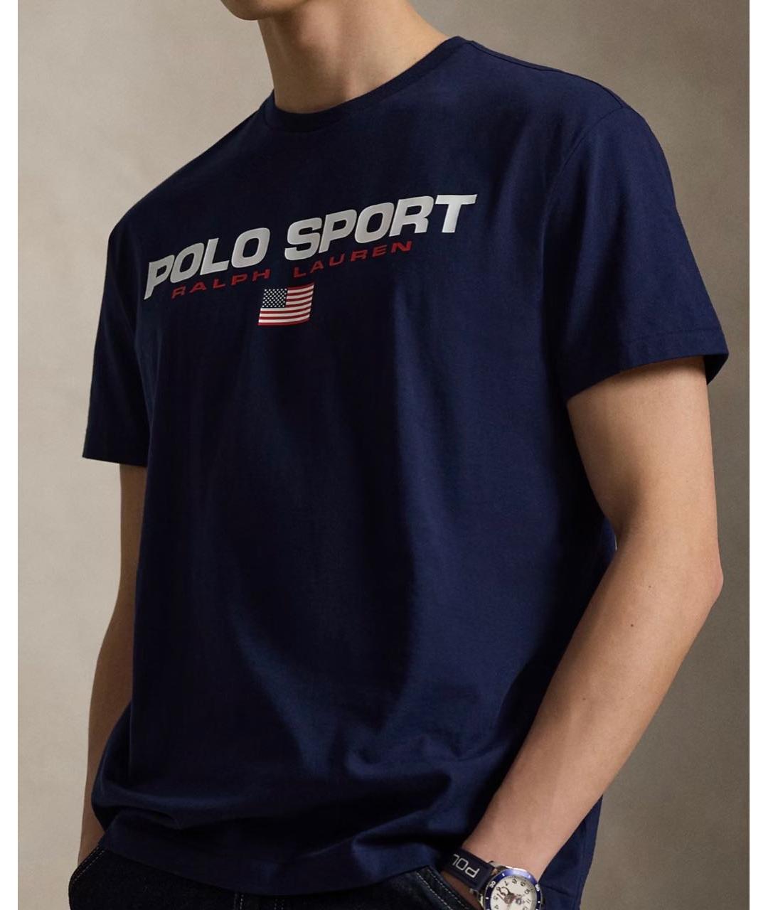 POLO RALPH LAUREN Темно-синяя хлопковая футболка, фото 2